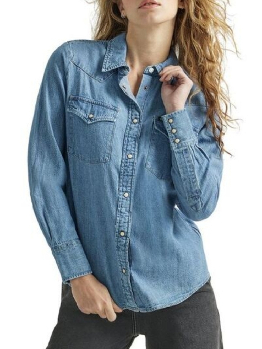 Lee Western Denim Pearl Snap Shirt XS Cotton